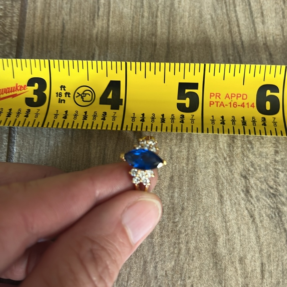 Blue Gemstone & Rhinestone Gold Ring - Picture 10 of 10